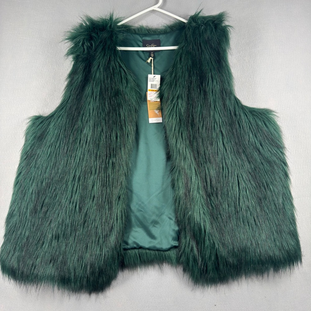 Jessica Simpson Andrea Faux Fur Vest 3X Deep Teal Green 10th Anniversary NWT